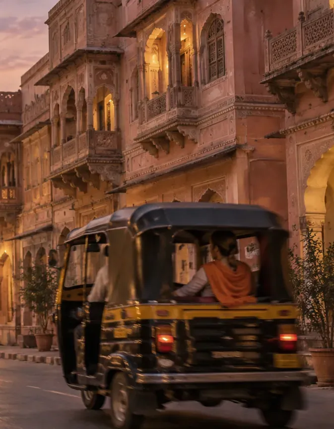An old street in Jaipur at dusk