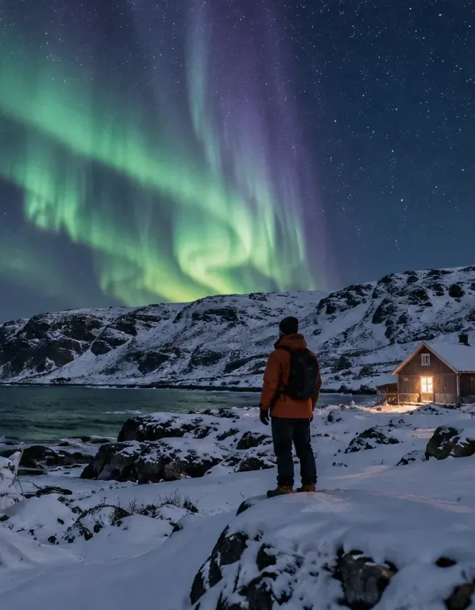 Northern lights over the Barents Sea near Murmansk
